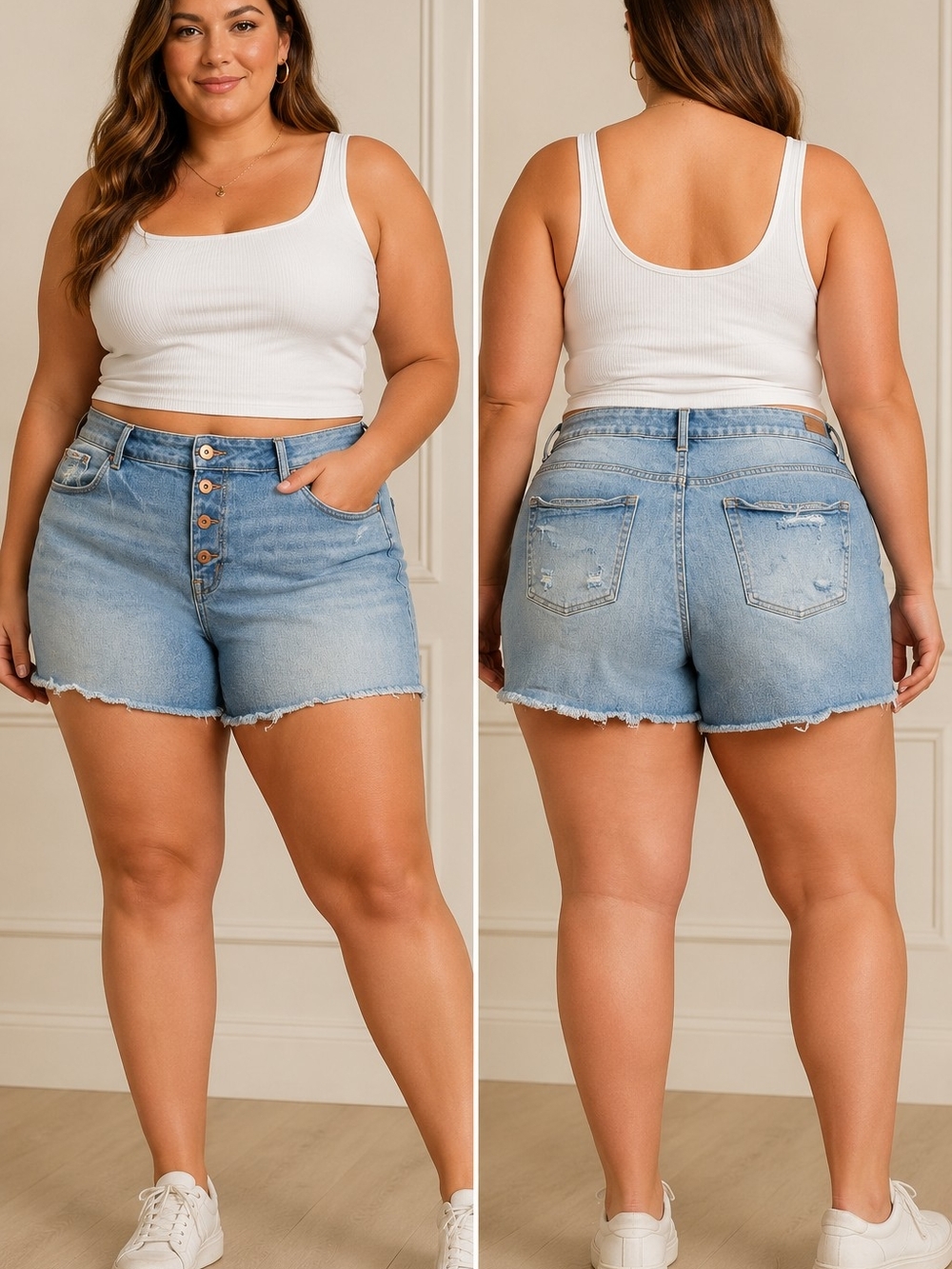 Maurices High Rise Distressed Denim Shorts Size 20W Light Wash Raw Hem